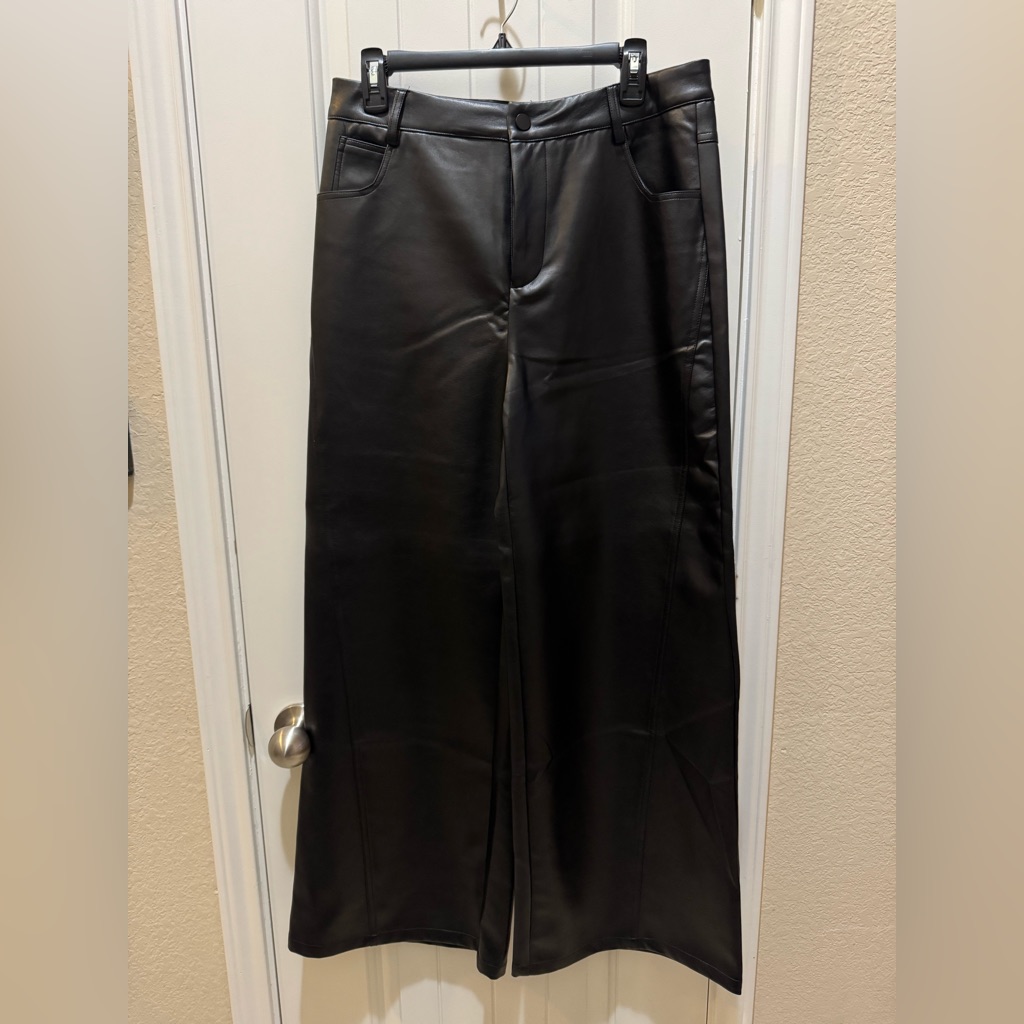 Nwt Black Faux Leather Wide-Leg Pants